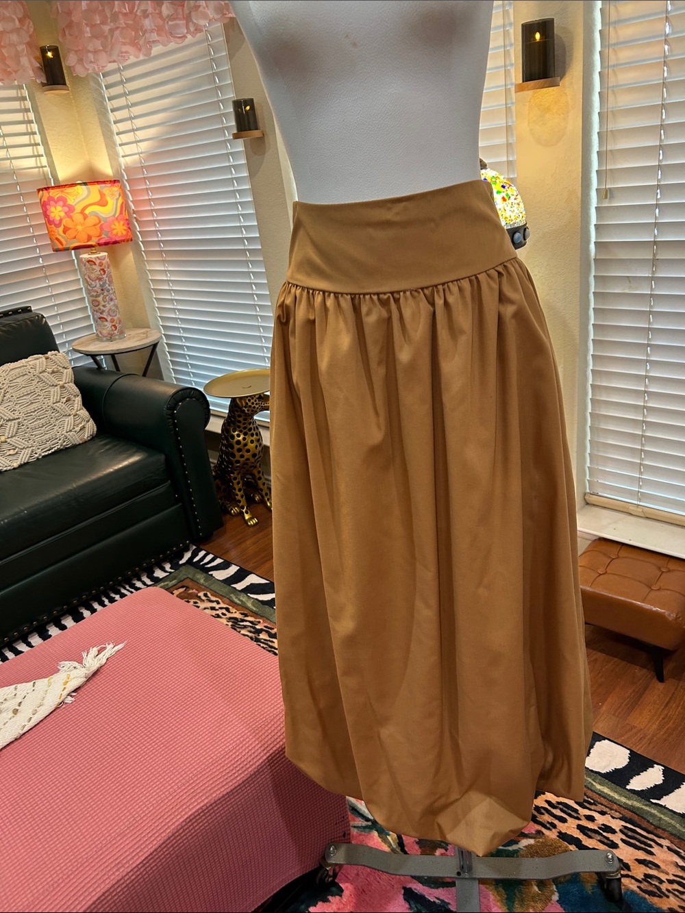 High-Waist Maxi Skirt in Camel Brown